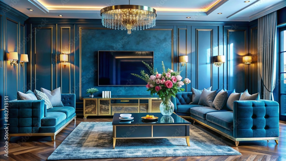 A luxury glamorous living room colorful design