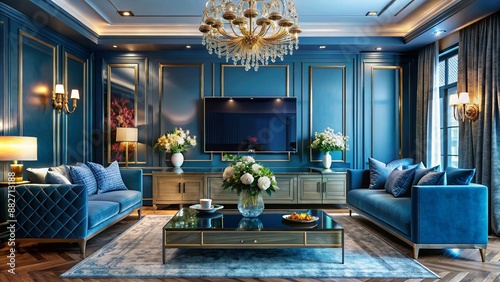 A luxury glamorous living room colorful design
