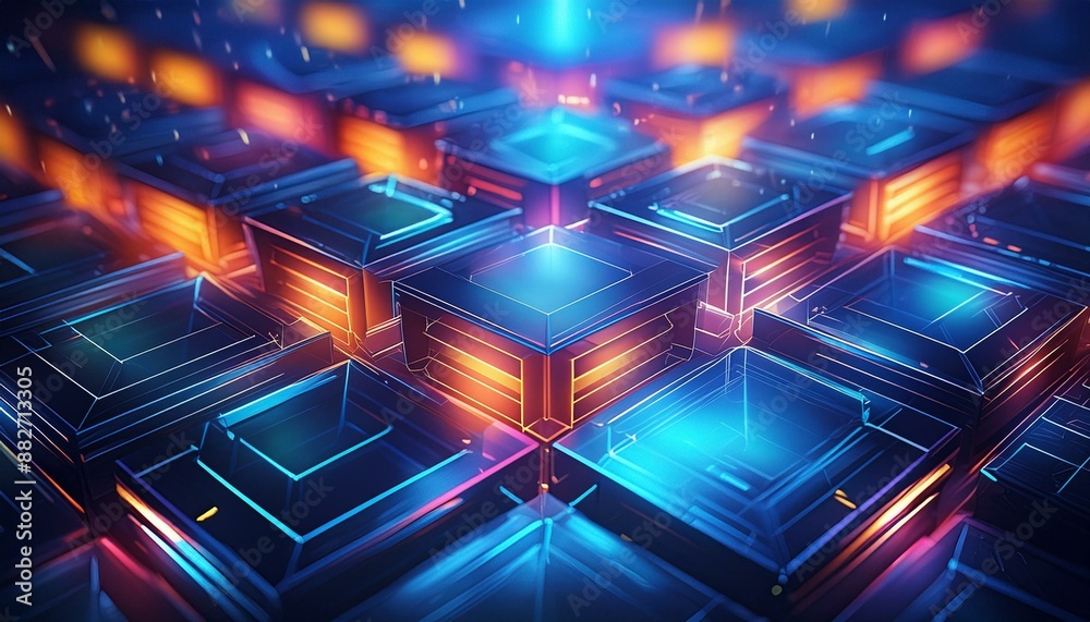 abstract background with glowing lines and cubes abstract background with glowing lines and cubes