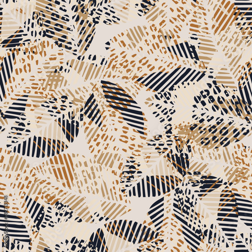 Seamless doodle abstract pattern with leaves. For wrapping paper. Ideal for wallpaper, surface textures, textiles.
