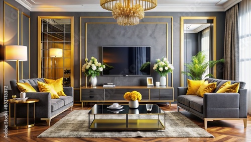 A luxury glamorous living room colorful design