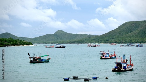 Group of fisherman boat parking at Samaesan island photo