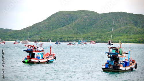 Group of fisherman boat parking at Samaesan island photo