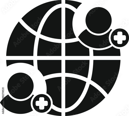 Icon representing global healthcare network connecting patients and medical professionals for telemedicine and international collaboration
