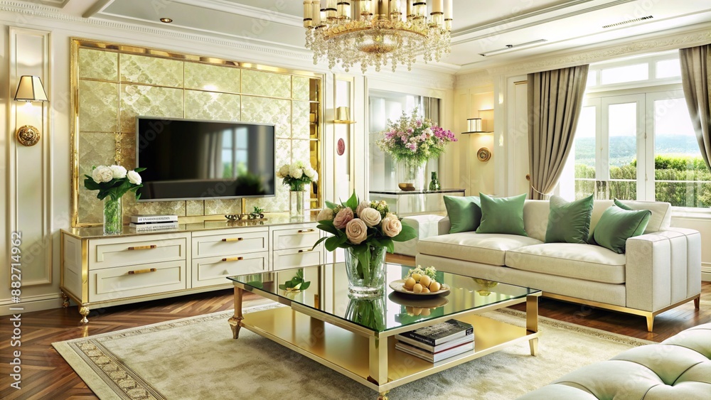 A luxury glamorous living room colorful design