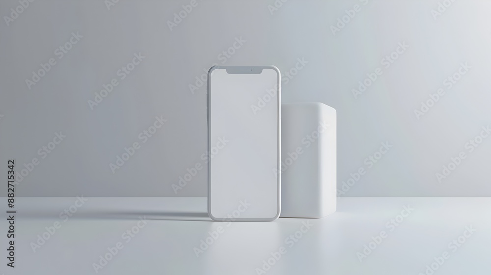 Minimalist White Smartphone Mockup in Clean Studio Setting Minimalist White Smartphone Mockup in Clean Studio Setting