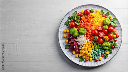 Pixelated plate of colorful and appetizing food , pixelated, plate, food, digital,abstract, design, pixels, vibrant, colors