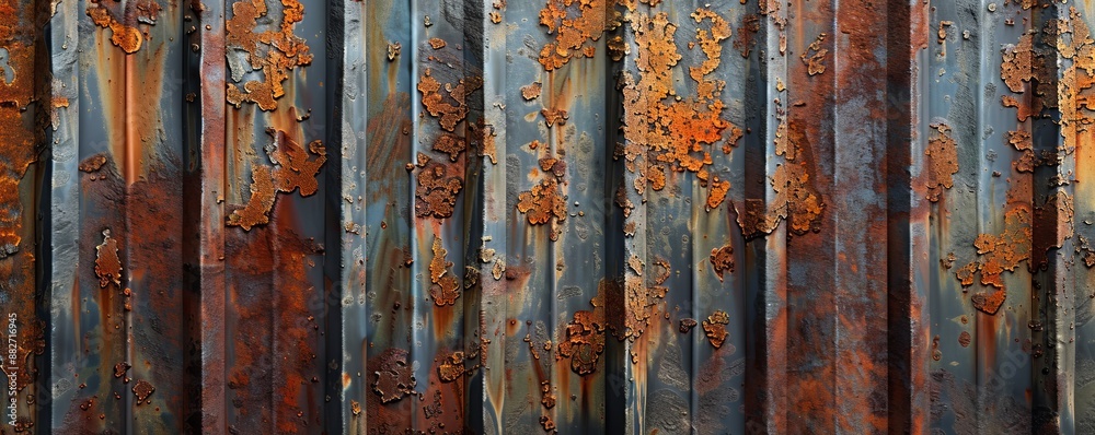Rusty corrugated metal texture with weathered look, 4K hyperrealistic photo Rusty corrugated metal texture with weathered look, 4K hyperrealistic photo
