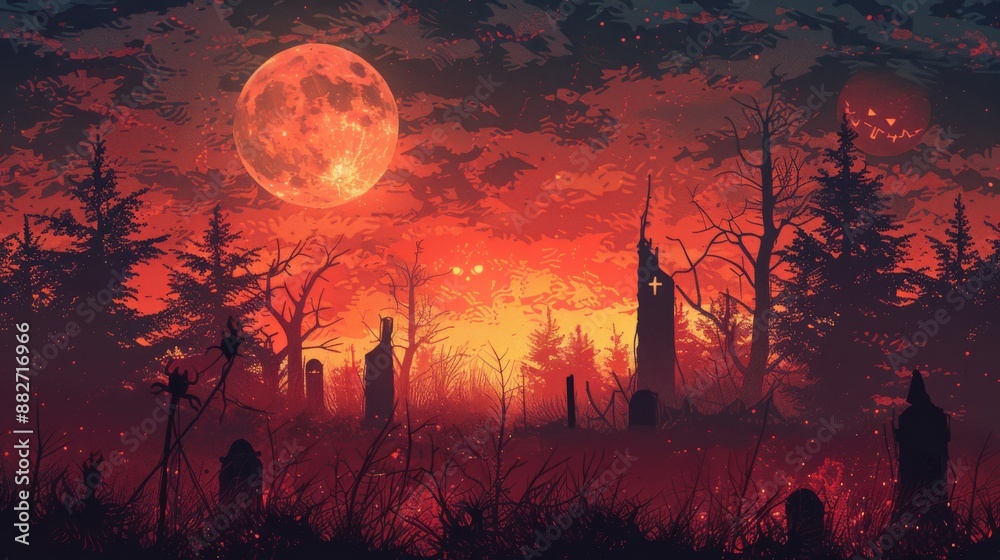 Spooky Halloween Night in Graveyard Spooky Halloween Night in Graveyard