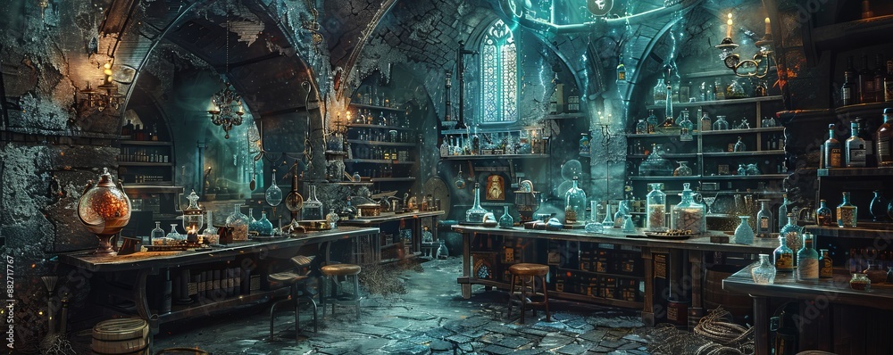 A secret alchemist's laboratory hidden deep within the bowels of a ...