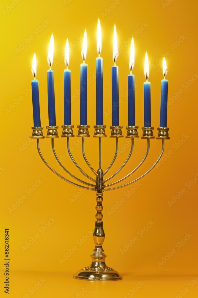 Menorah with lit candles Menorah with lit candles