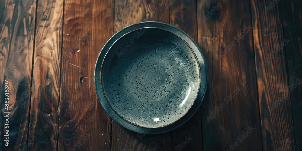 Blue Bowl on Wooden Table Blue Bowl on Wooden Table
