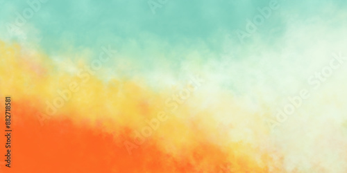Abstract summer landscape background with green and orange sky,  Modern gradient painting