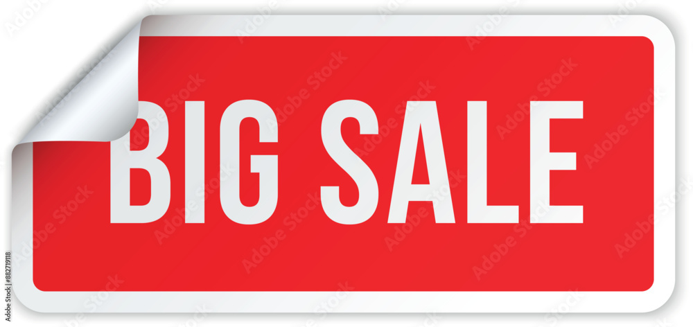 Big sale red rectangle peel off shopping label discount deal design template realistic vector Big sale red rectangle peel off shopping label discount deal design template realistic vector