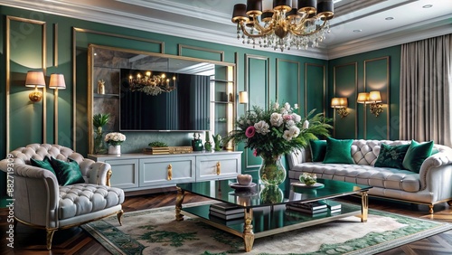 A luxury glamorous living room colorful design
