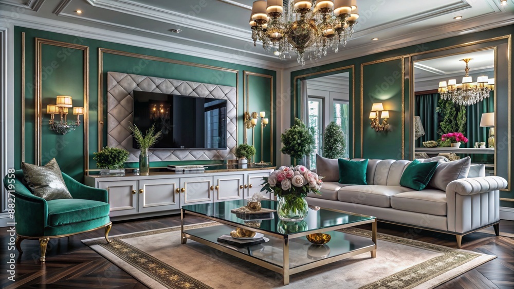 A luxury glamorous living room colorful design
