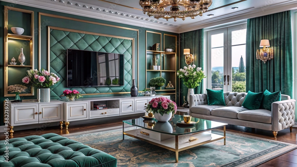 A luxury glamorous living room colorful design
