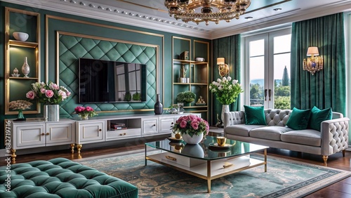 Obraz na płótnie A luxury glamorous living room colorful design w salonie
