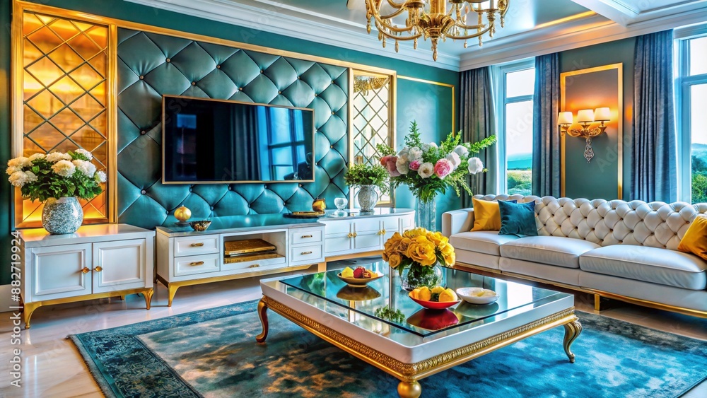 A luxury glamorous living room colorful design