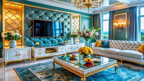 Obraz na płótnie A luxury glamorous living room colorful design w salonie