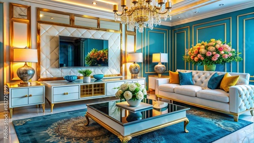 A luxury glamorous living room colorful design