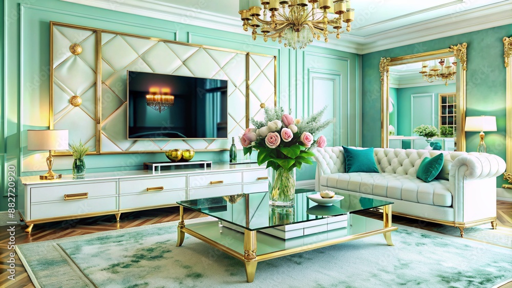 A luxury glamorous living room colorful design