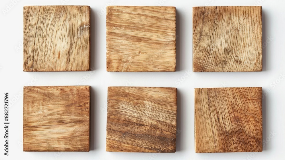 Six Wooden Tiles with Empty Space on White Background Six Wooden Tiles with Empty Space on White Background