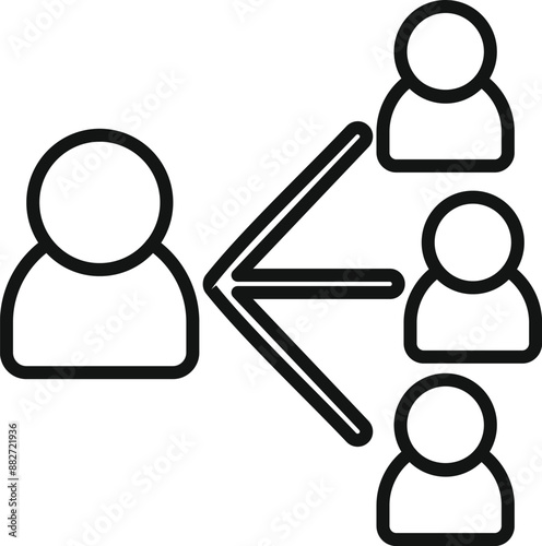 Line art icon of a businessman leaving a group of three people