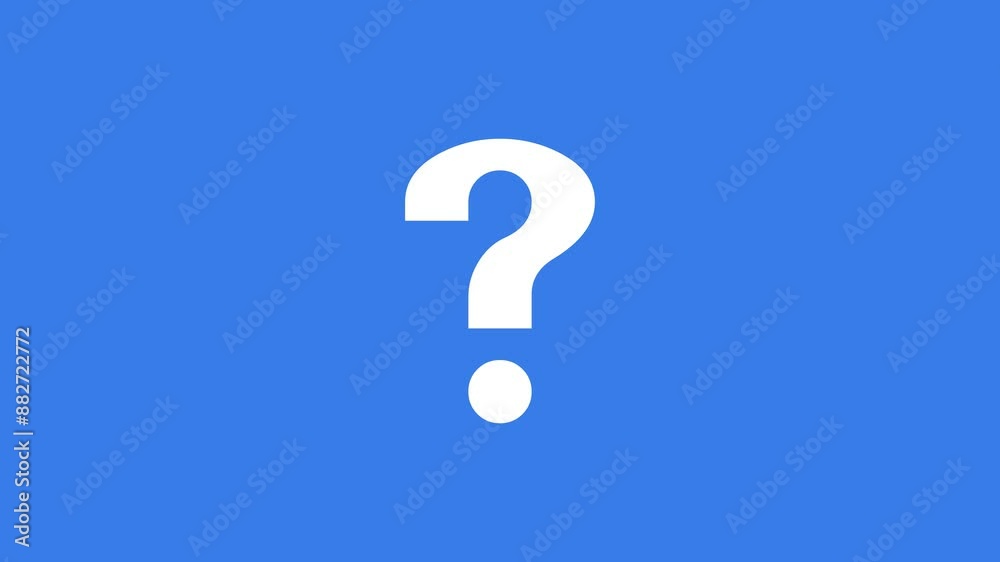 Question mark shape icon white color animation on blue background