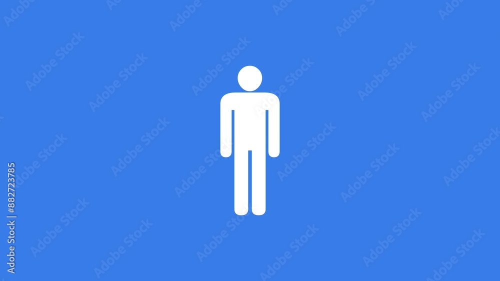 Man shape icon white color animation on blue background Man shape icon white color animation on blue background