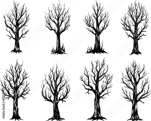 Vector art burnt dead tree white background 