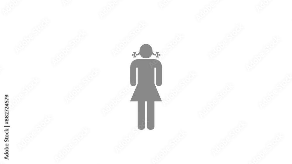 Girl shape icon gray color animation on white background Girl shape icon gray color animation on white background
