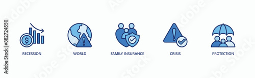Global Security Banner Web Icon Vector Illustration Concept With Icon Of Recession, World, Family Insurance, Crisis, Protection