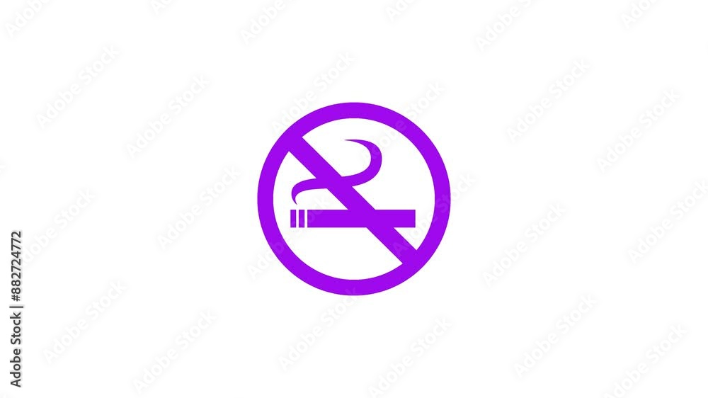 Do not smoke ban circle shape icon purple color animation on white background Do not smoke ban circle shape icon purple color animation on white background