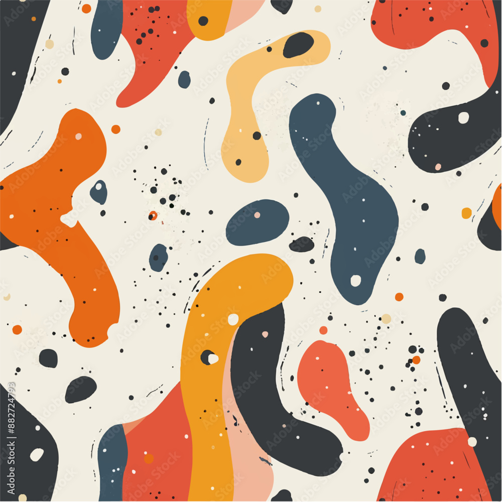 Colorful doodle objects of various shapes and spots seamless pattern, modern abstraction on white background Colorful doodle objects of various shapes and spots seamless pattern, modern abstraction on white background