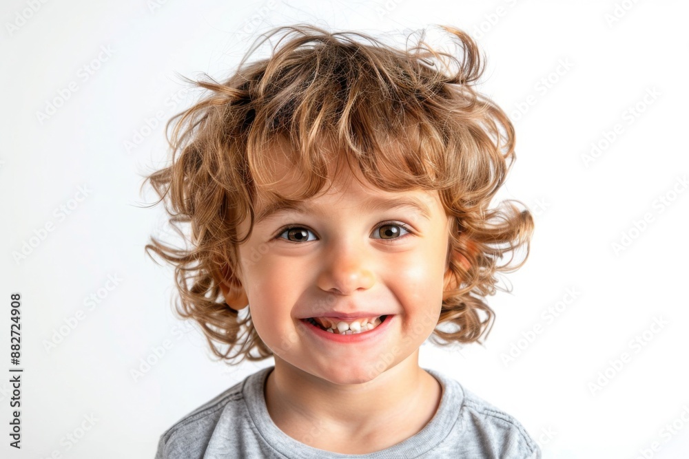 Smiling Toddler with Curly Hair on White Background Smiling Toddler with Curly Hair on White Background