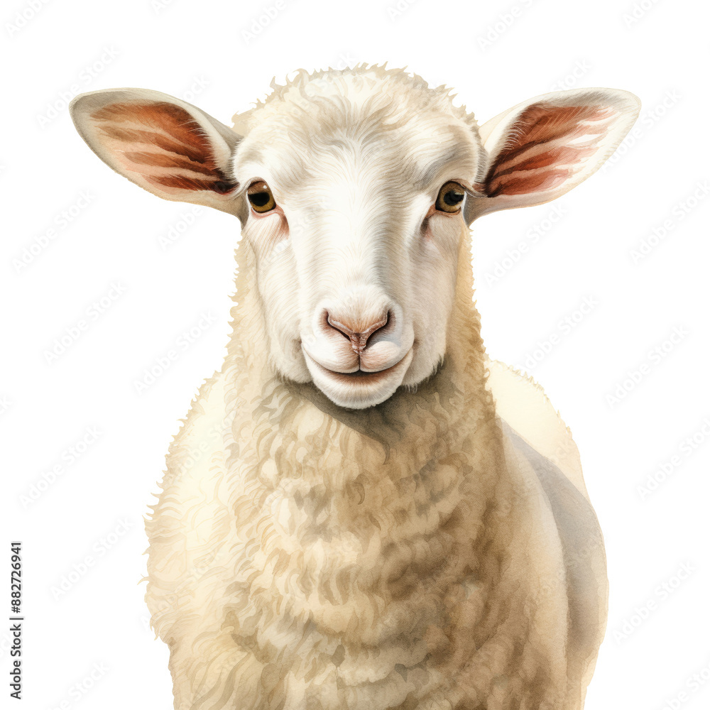 Fototapeta premium close up of a sheep watercolor isolated on transparent background cutout