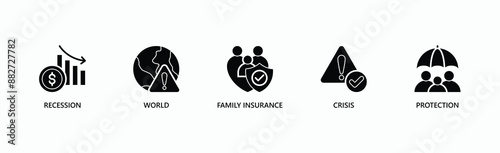Global Security Banner Web Icon Vector Illustration Concept With Icon Of Recession, World, Family Insurance, Crisis, Protection