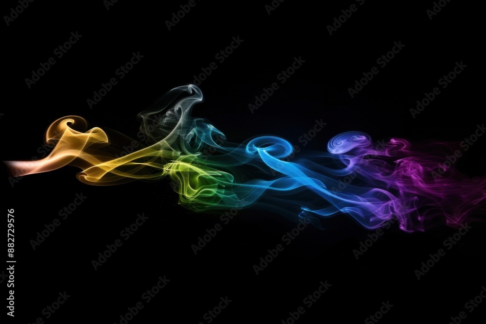 Fototapeta premium A vibrant swirl of rainbow-colored smoke flows elegantly against a dark backdrop, creating an abstract and colorful display.