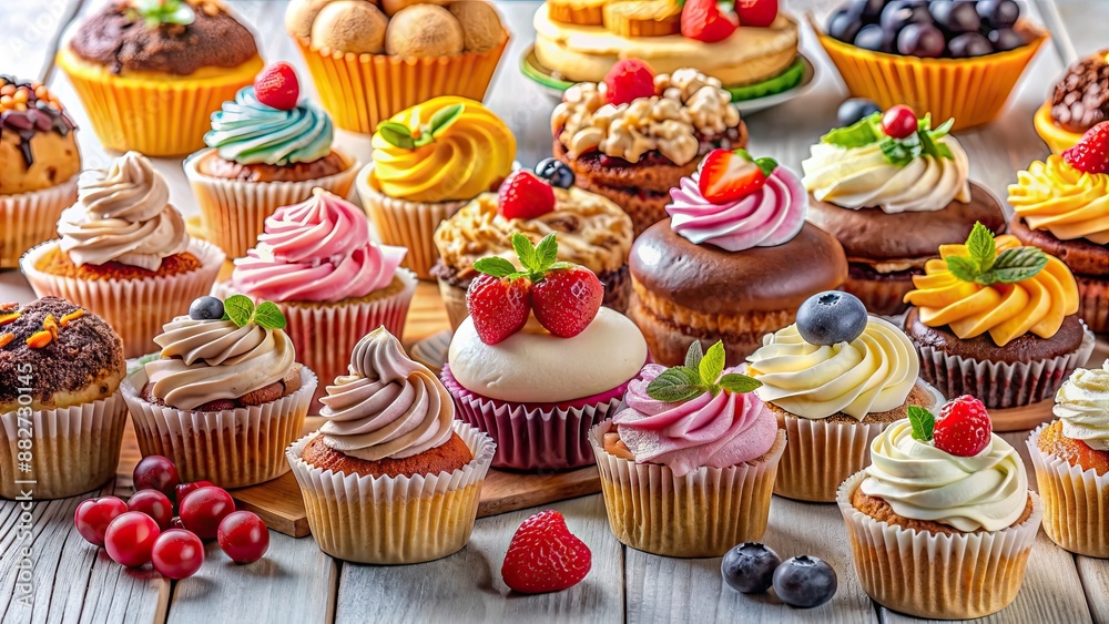 Delicious cakes, cupcakes, and snacks for all ages with clipart elements , dessert, bakery, sweet treats