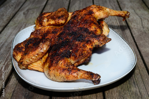 Pollo alla Diavola Whole Spatchcocked Italian Grilled Hot Chicken Seasoned with Peperoncino Chili