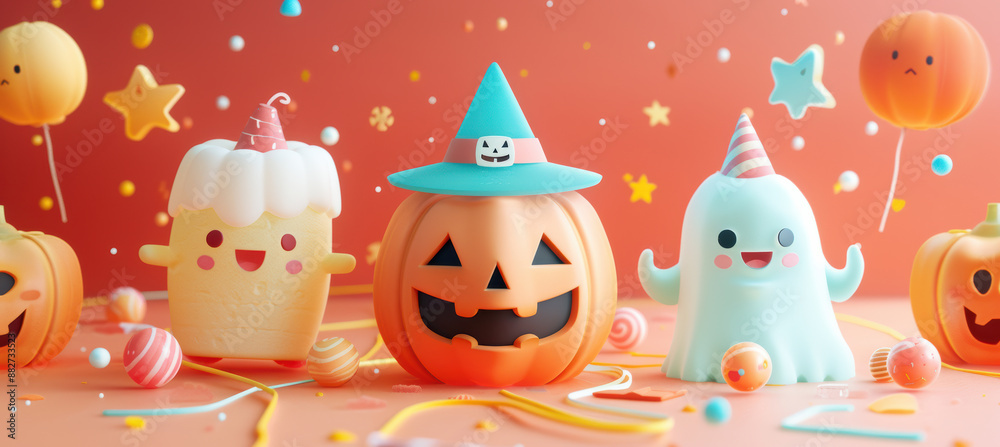 Playful Halloween Shapes on Pastel Orange Background Playful Halloween Shapes on Pastel Orange Background