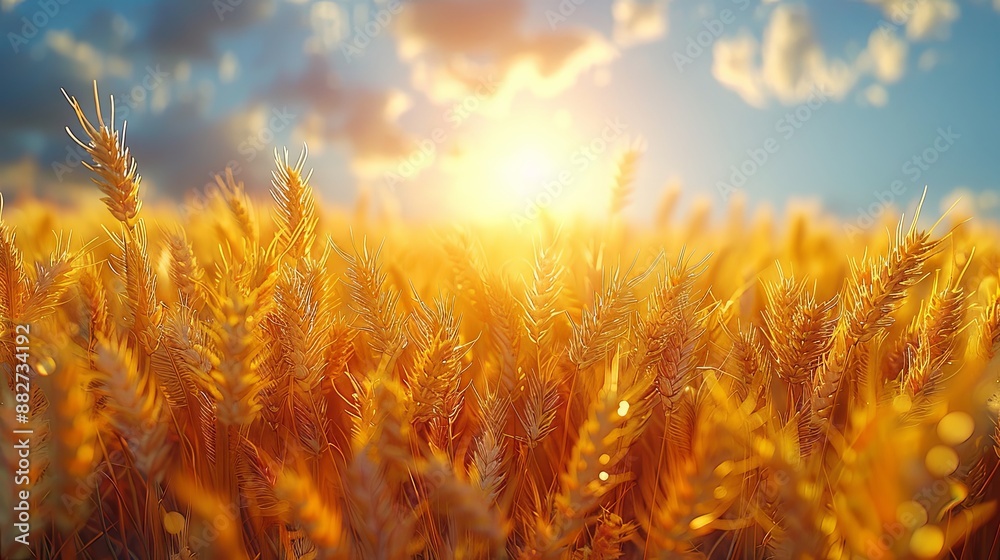 Golden yellow wheat field and bright sky in the morning Golden yellow wheat field and bright sky in the morning