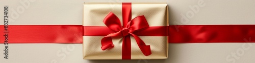 Elegant Red Ribbon and Bow with Golden Gift Box Isolated on White Background. Perfect for Anniversary, Holiday, and Birthday Gift Marketing Ads. High-Definition AI-Generated Design for Promotional Use