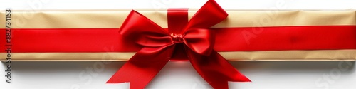 Elegant Red Ribbon and Bow with Golden Gift Box Isolated on White Background. Perfect for Anniversary, Holiday, and Birthday Gift Marketing Ads. High-Definition AI-Generated Design for Promotional Use