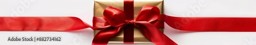 Elegant Red Ribbon and Bow with Golden Gift Box Isolated on White Background. Perfect for Anniversary, Holiday, and Birthday Gift Marketing Ads. High-Definition AI-Generated Design for Promotional Use