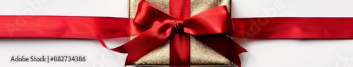 Elegant Red Ribbon and Bow with Golden Gift Box Isolated on White Background. Perfect for Anniversary, Holiday, and Birthday Gift Marketing Ads. High-Definition AI-Generated Design for Promotional Use
