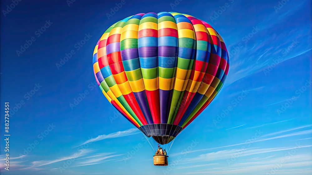 Fototapeta premium Hot air balloon isolated against blue sky background , travel, adventure, transportation, aerial, colorful, flying