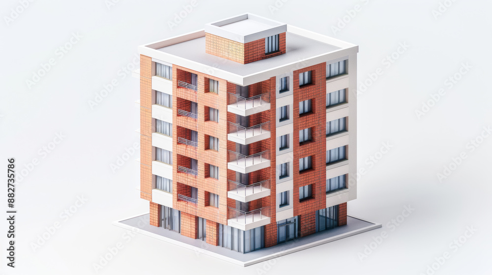 3d illustration of a minimalist hotel in axonometric projection, Toy style. on white background 3d illustration of a minimalist hotel in axonometric projection, Toy style. on white background