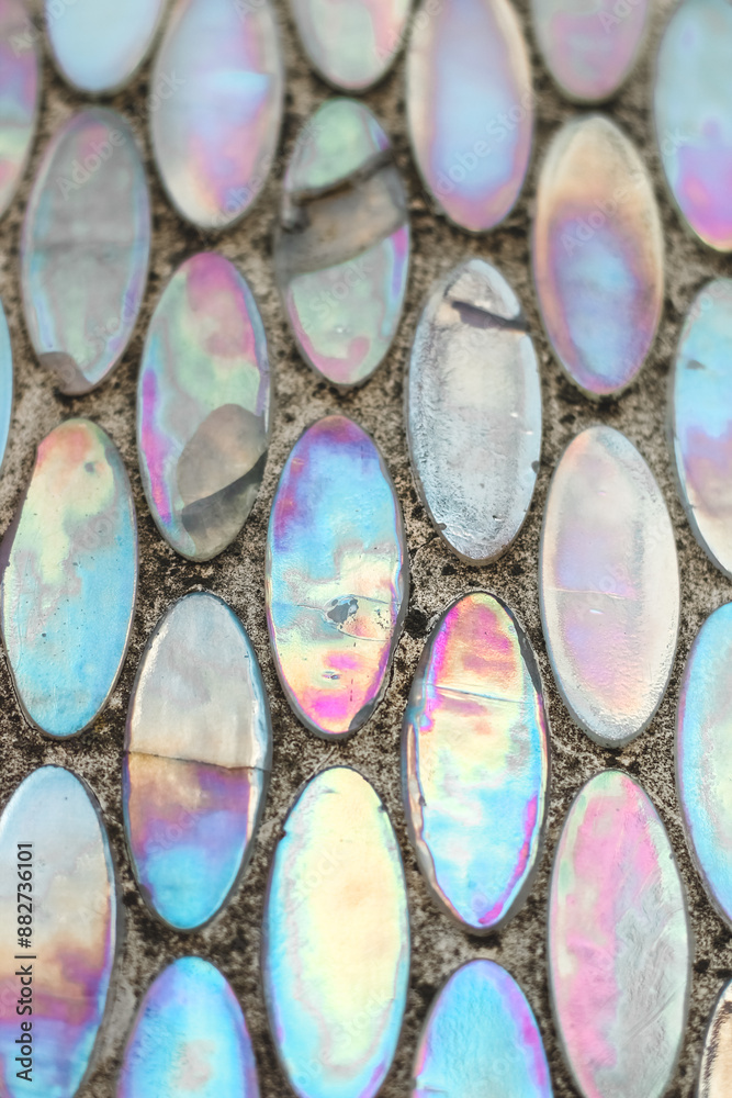 Texture of mother-of-pearl mosaic round tiles, close-up Texture of mother-of-pearl mosaic round tiles, close-up